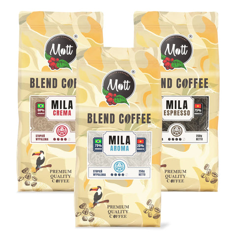 Zestaw kaw ziarnistych Mila Crema, Aroma i Espresso - Mott Coffee